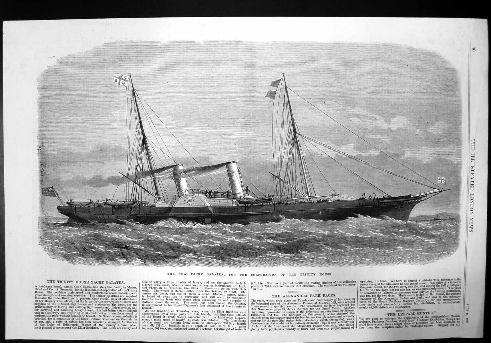 Antique Print The New Yacht Galatea For Corporation The Trinity House 1868 19th