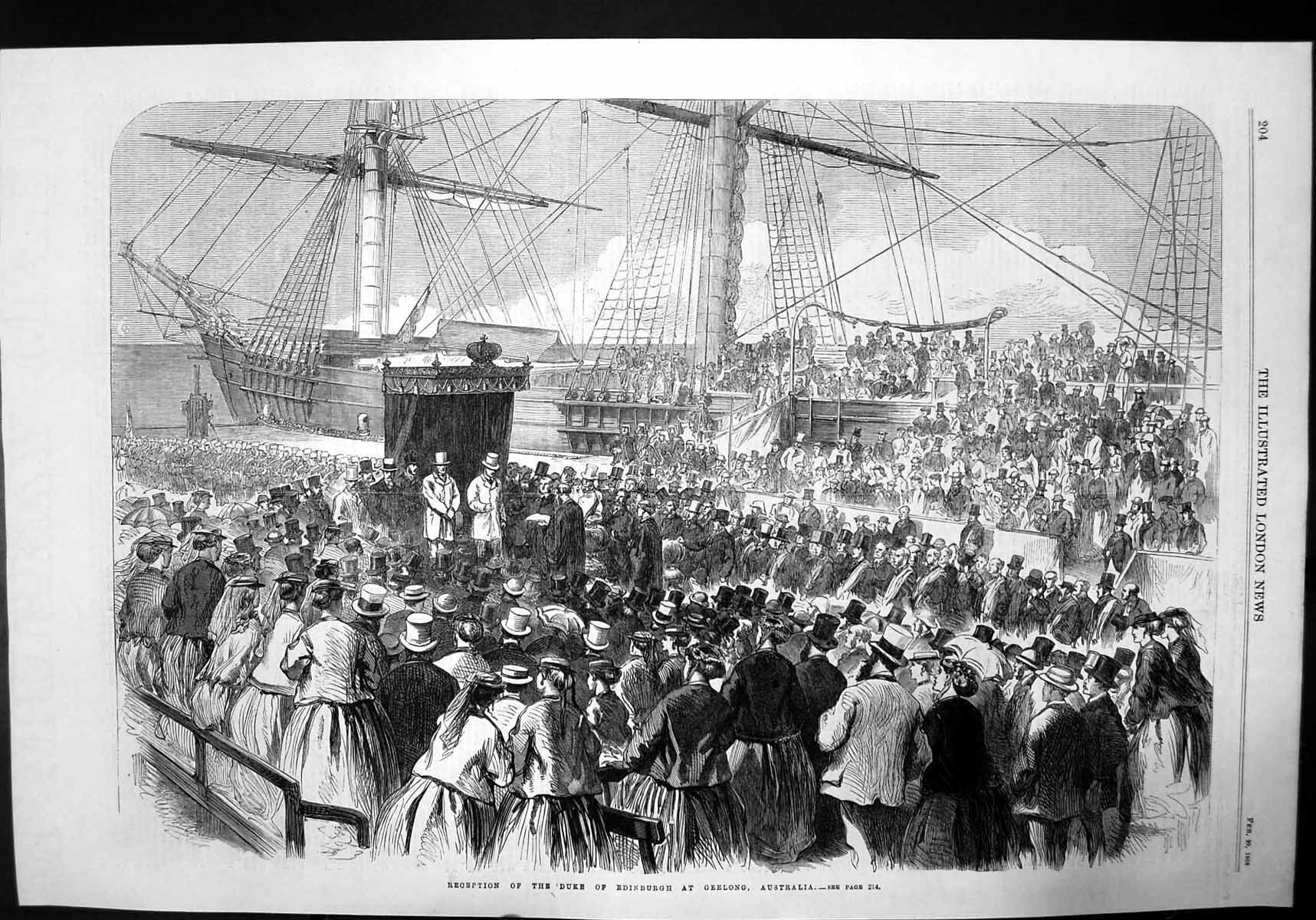 Antique Old Print Reception The Duke Edinburgh Geelong Australia Sketch 1868