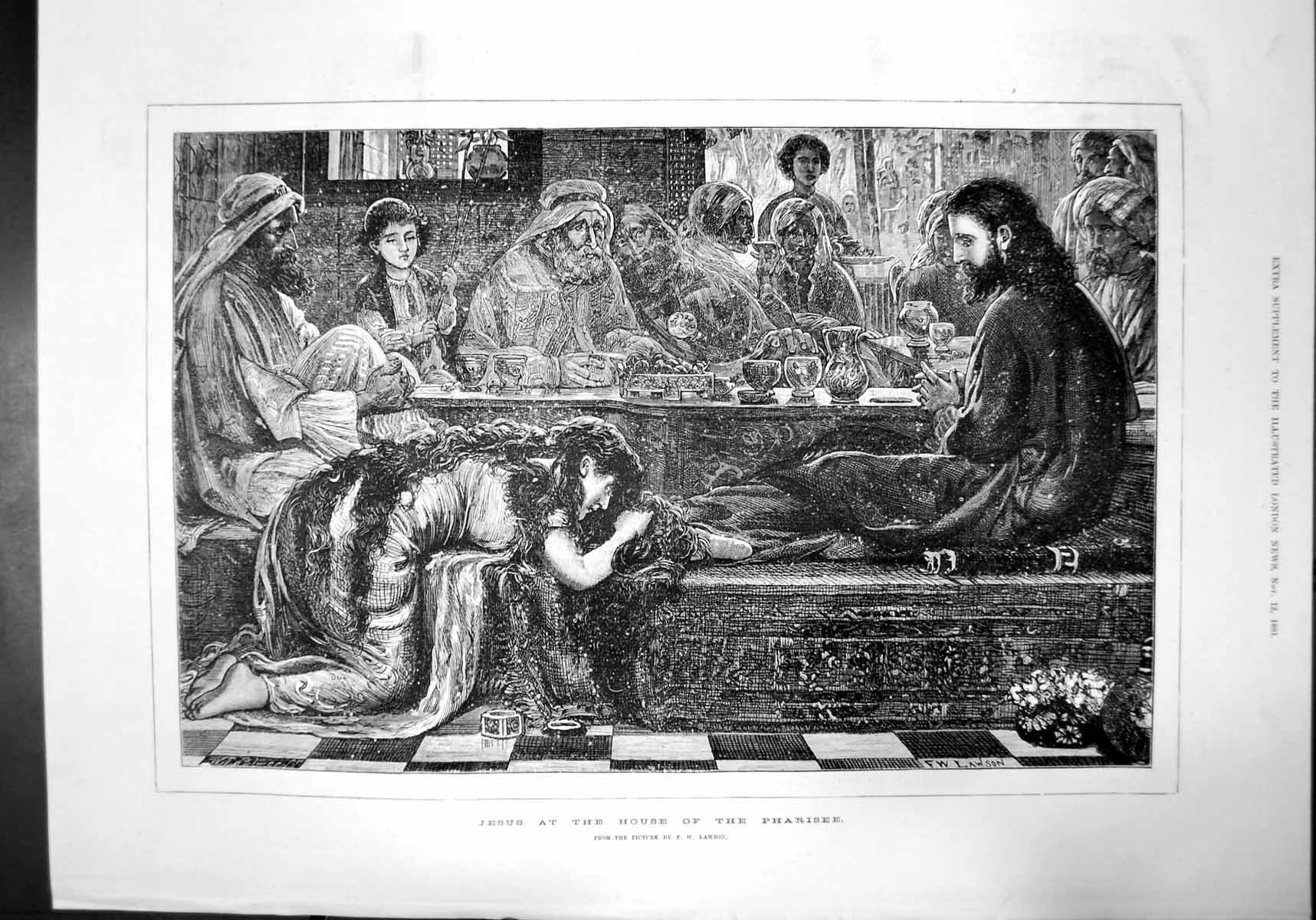 Antique Print Jesus At The House The Pharisee Fw Lawson Christ Supper 1881 19th
