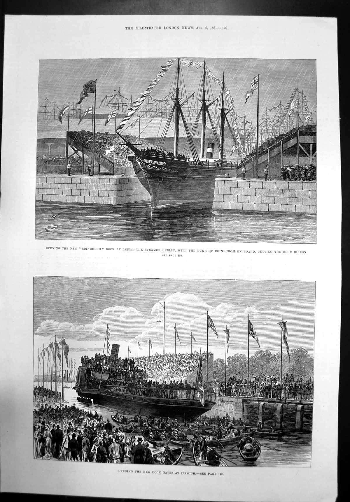 Antique Print Opening New Edinburgh Dock Leith Ipswich Duke Edinburgh 1881 19th