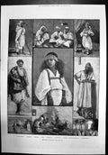 Old Sketches In Algeria Arabian Shepherd Minstrel Girl Cemetery 1881 Victorian