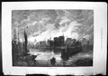 Antique Old Print The Burning Chicago River Sketch Boats Flames America 1871