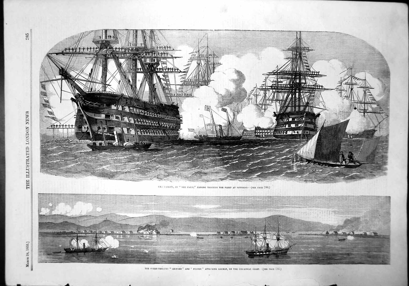 Old Steam Frigates Fairy Leopard Fulton Spithead Circassia Coast 1855 Victorian