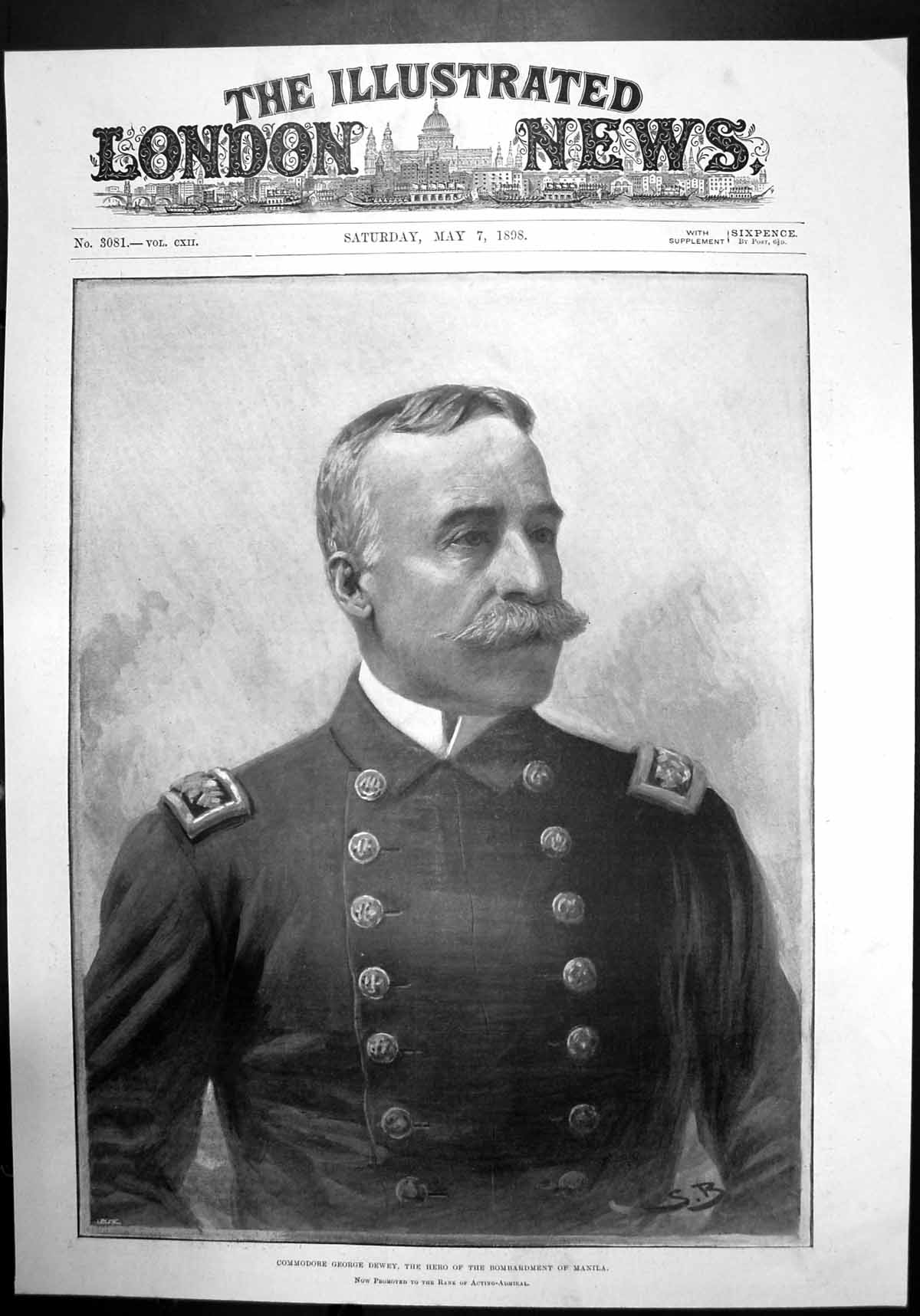 Antique Old Print Commodore George Dewey The Hero The Bombardment Manila 1898