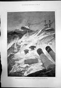 Old Naval Manoeuvres Hms Repulse In Head Sea Off The Irish Coast 1896 Victorian