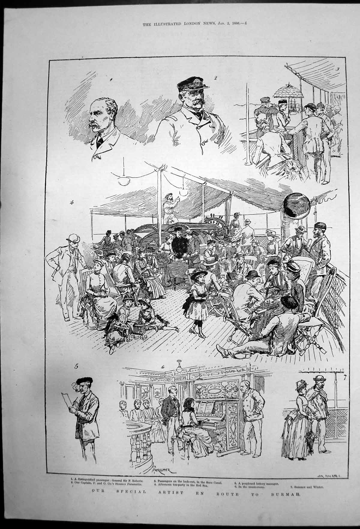 Original Old Antique Print Route To Burmah General Sir Froberts 1886 Victorian