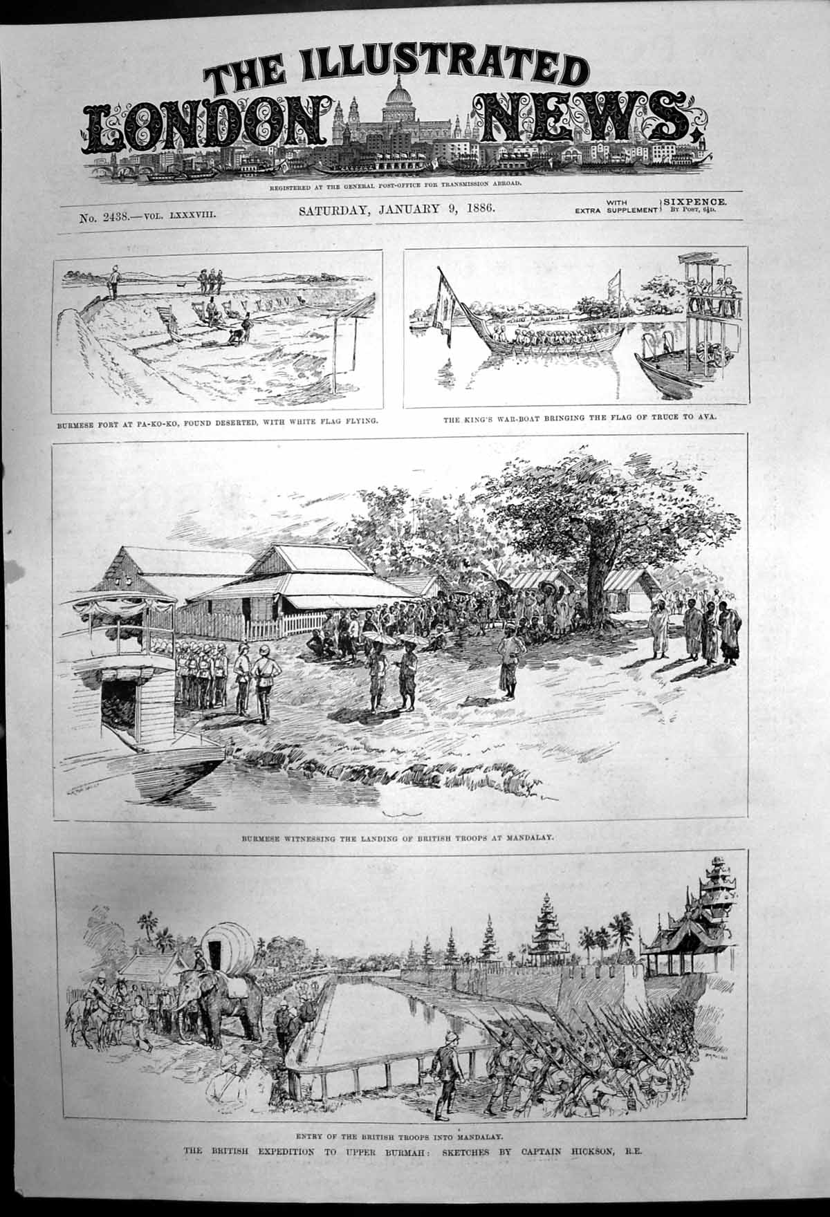 Original Old Antique Print Expedition To Upper Barmah Captain Hickson 1886 19th