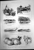 Antique Old Print Burmah Expedition Mandalay Sacred Elephant Sketches 1886 19th