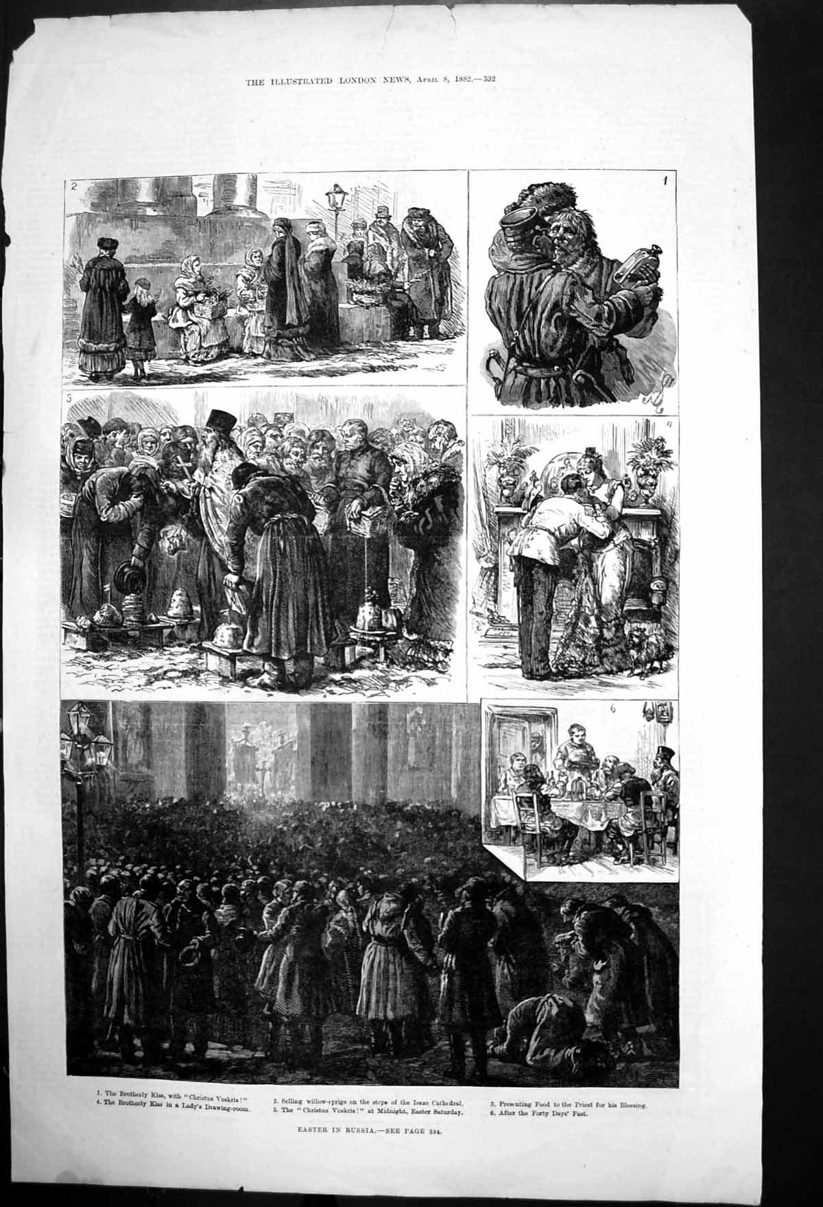Original Old Antique Print Sketches In Japan Special Artist Brotherly Kiss 1882