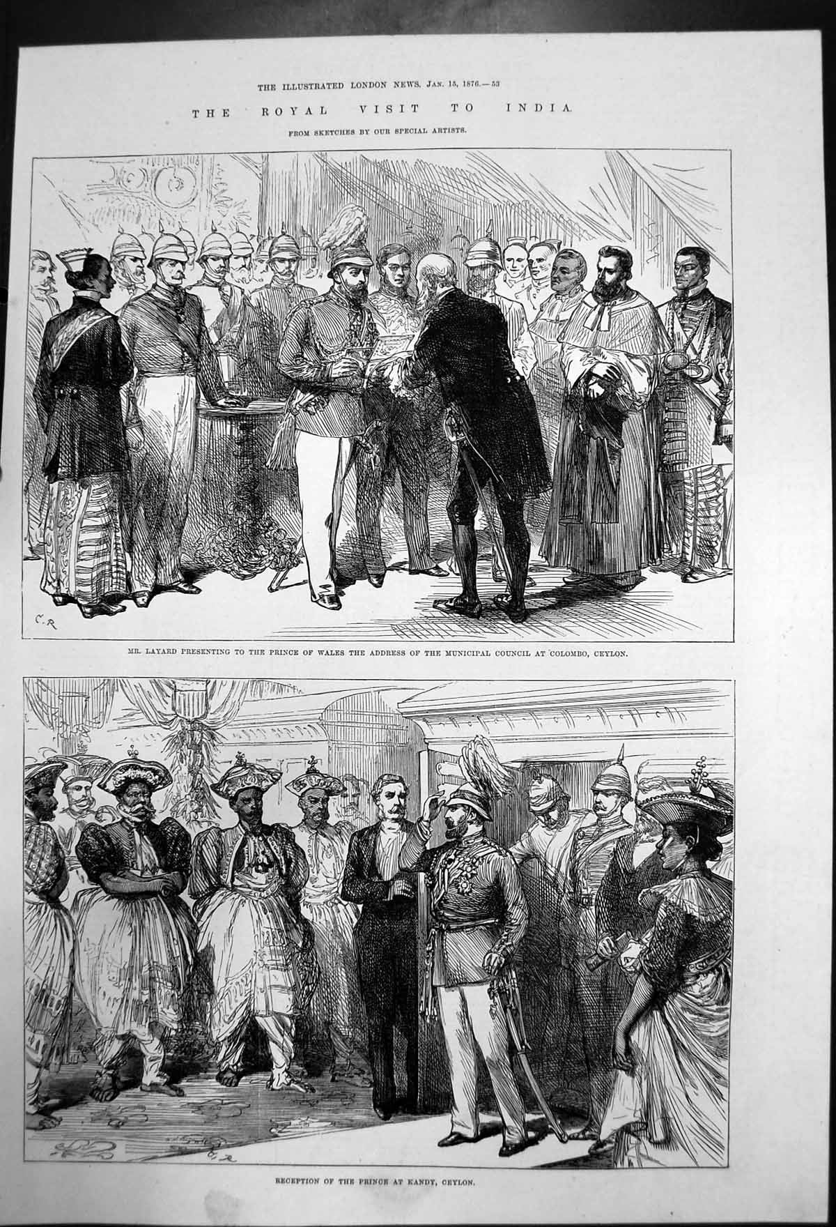 Original Old Antique Print Prince Wales Visit Colombo Kandy Ceylon 1876 19th