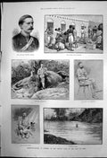 Original Old Antique Print Elephant Hunting At Berbera 1888 19th