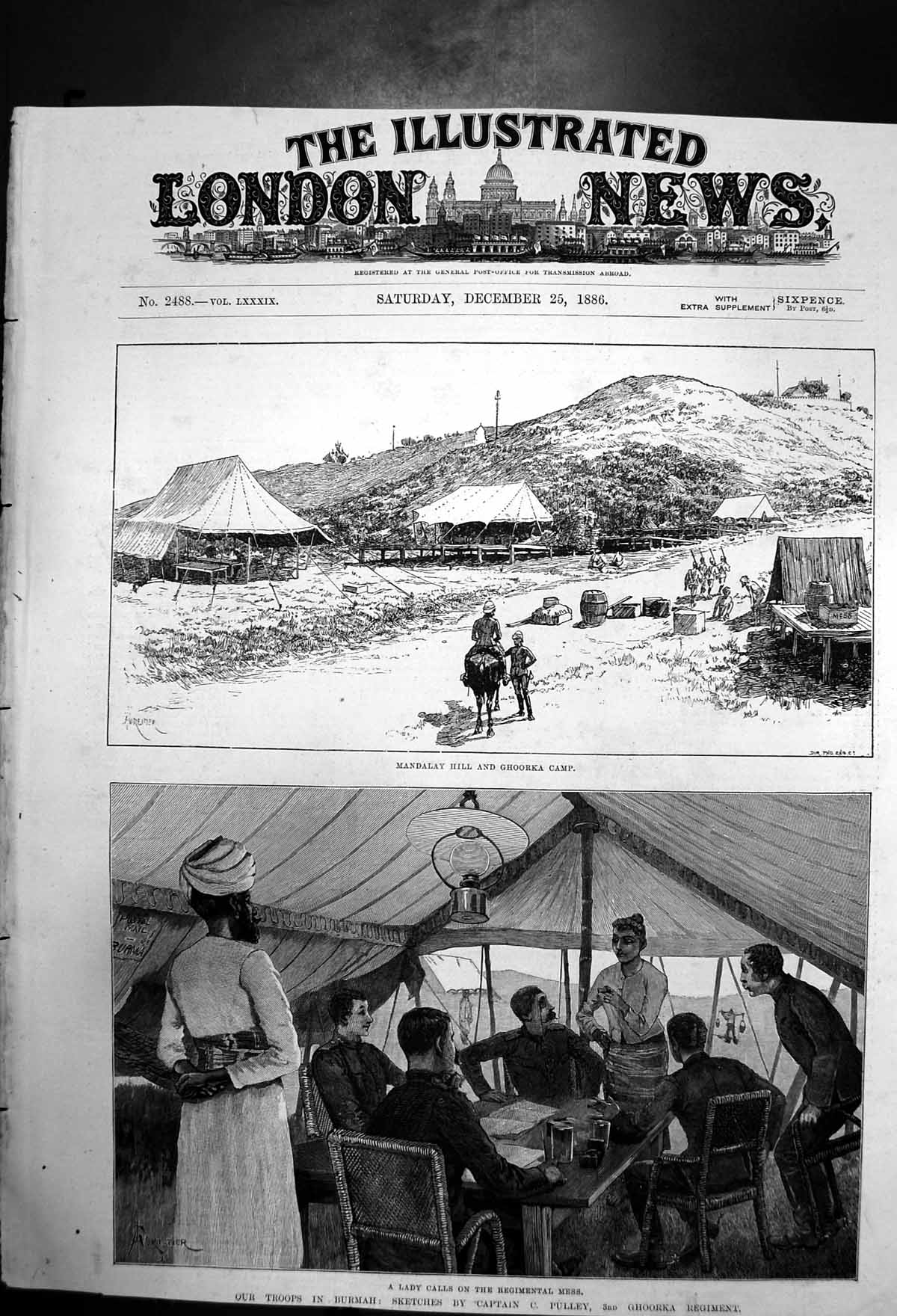 Original Old Antique Print Ghoorka Regiment In Burmah By Captain C Pulley 1886