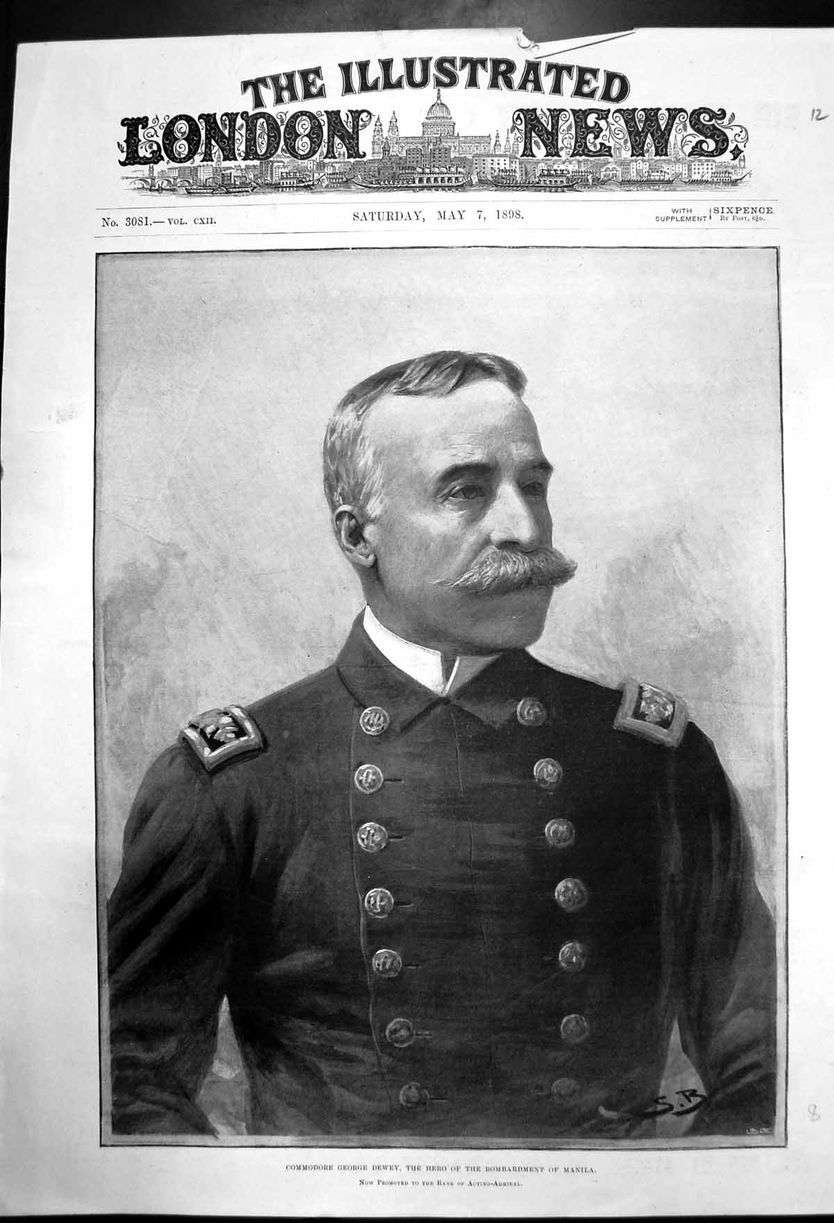 Original Old Antique Print Commodore George Dewey Hero Bombardment Manila 1898