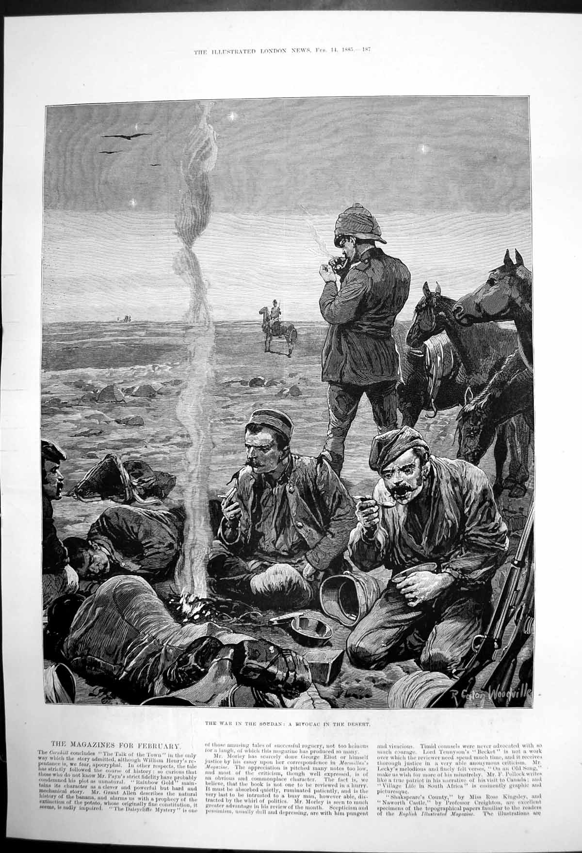 Original Old Antique Print Bivouac In The Desert In War In Soudan 1885 19th