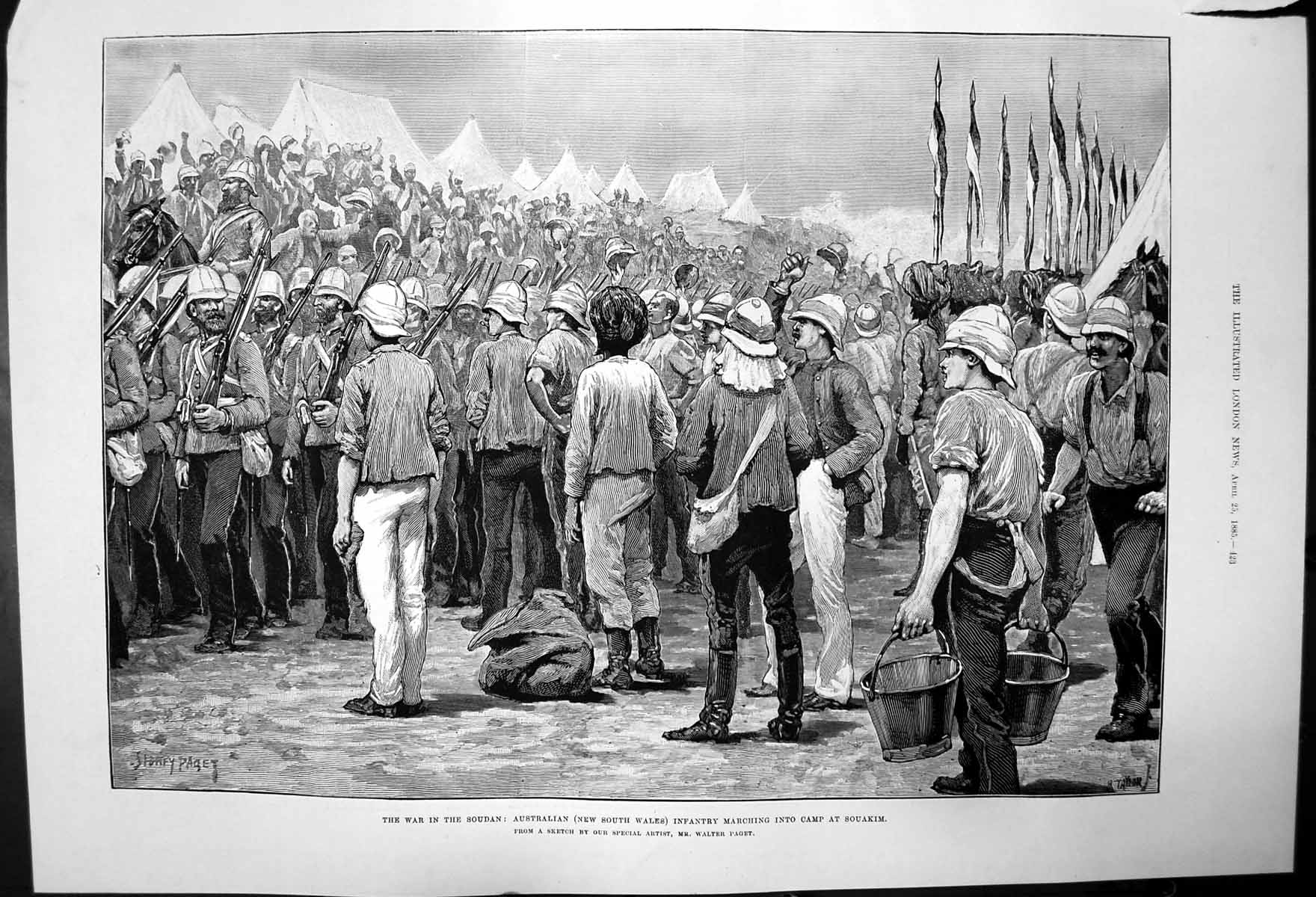 Antique Old Print Soudan War Australian Infantry At Souakim Walter Paget 1885