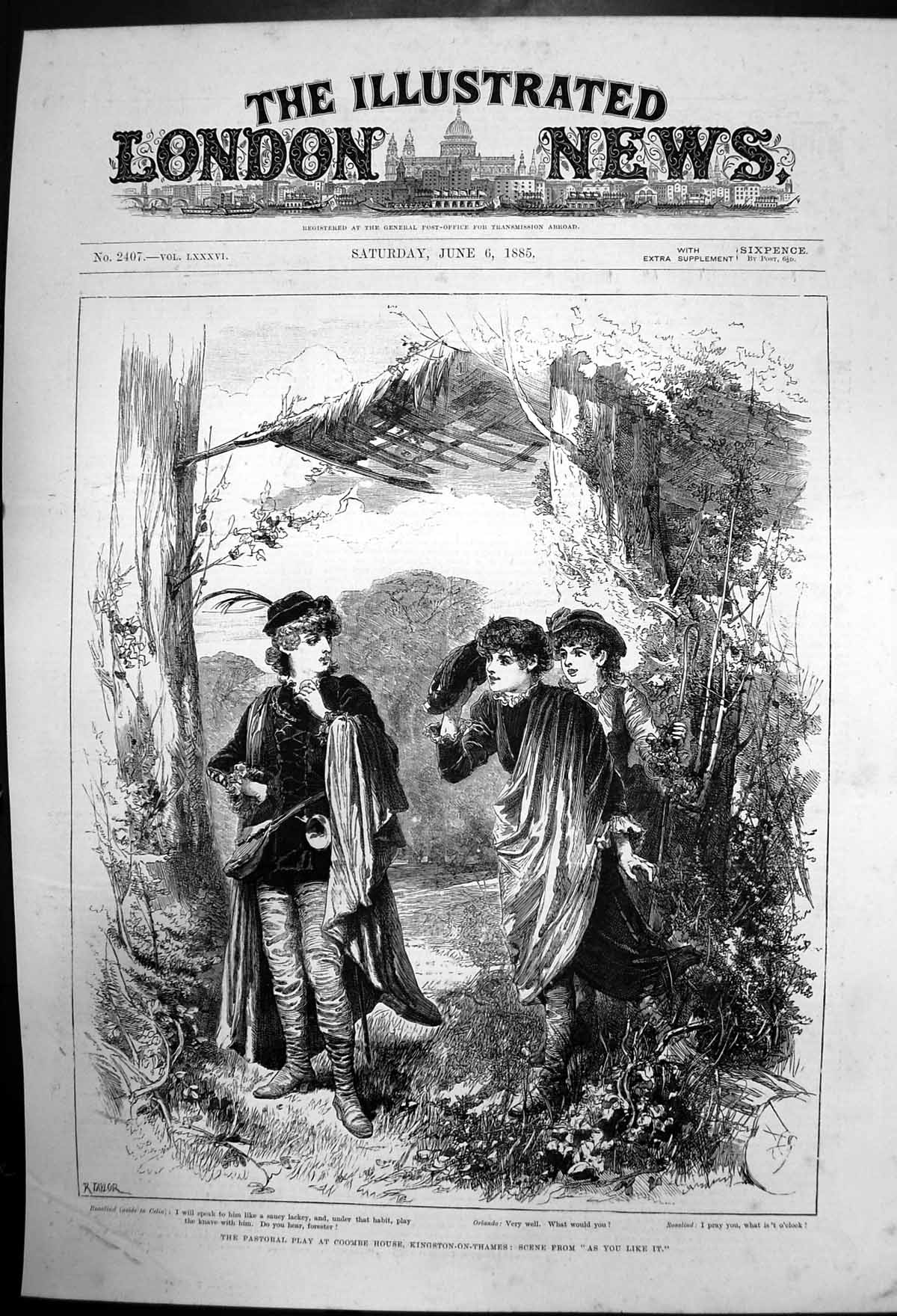 Antique Old Print As You Like It Play Coombe House Kingston-On-Thames 1885 19th