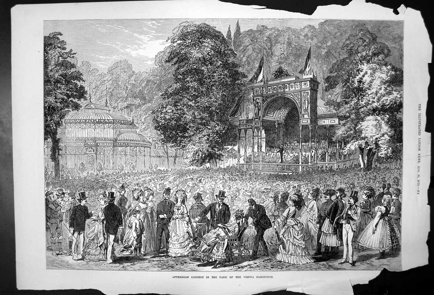 Old Antique Print Afternoon Concert In Park The Vienna Exhibition 1873 19th