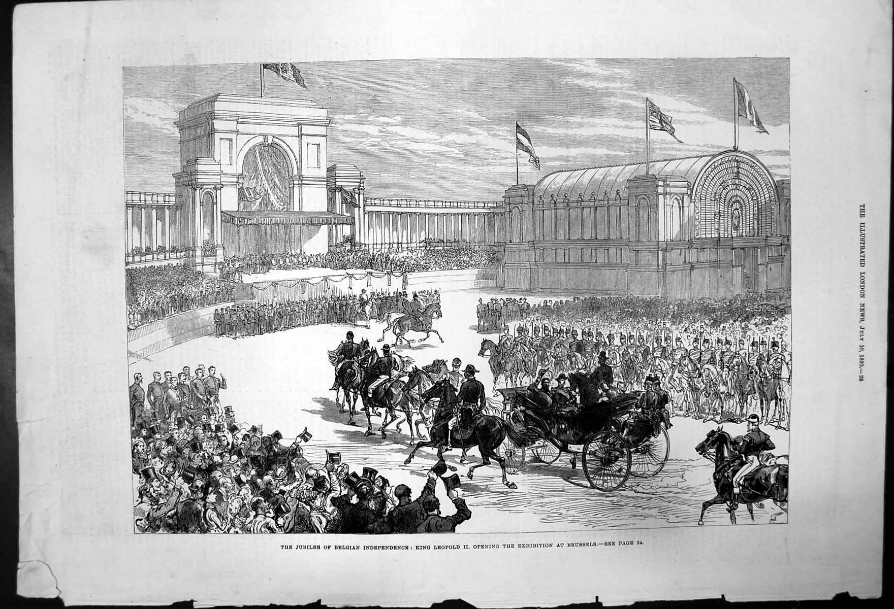 Antique Print Independence Jubilee King LeopIi Opening Exhibition Brussels