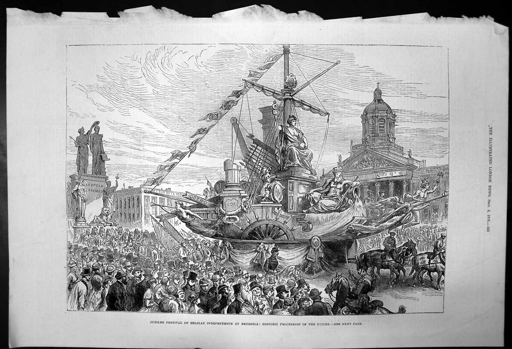 Antique Print Jubilee Independence Festival Brussels Procession Guilds 1880