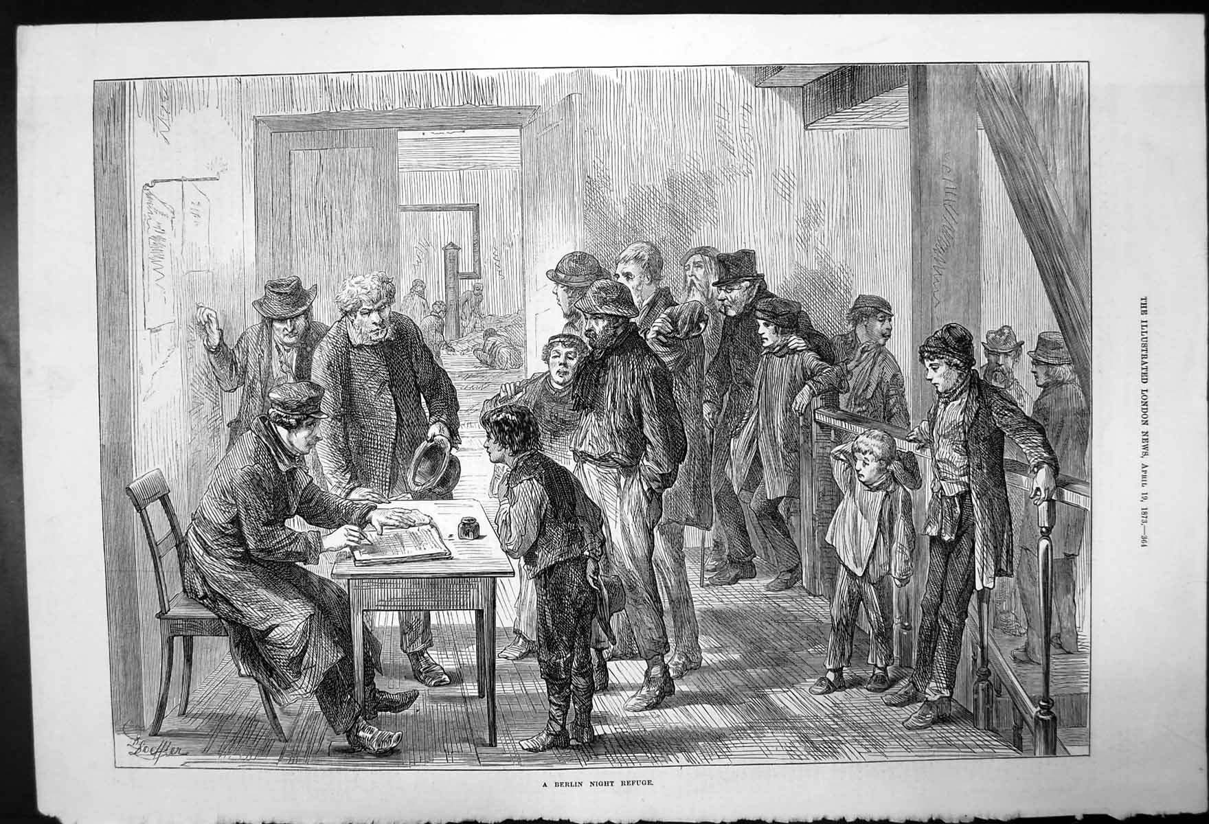 Original Old Antique Print Berlin Night Refuge For The Poor Citizens 1873 19th