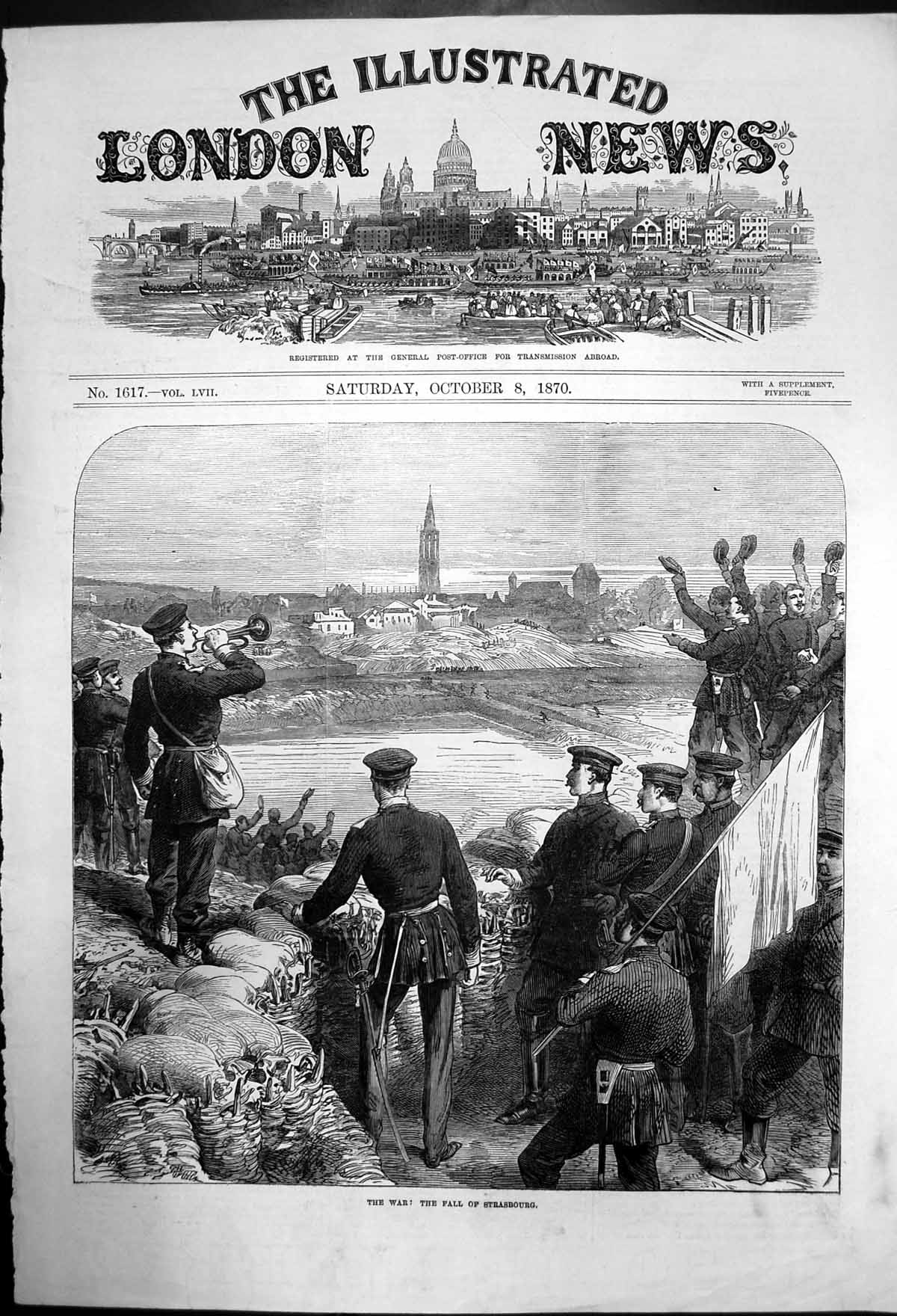 Original Old Antique Print The War; Ruined City After The Fall Strsasbourg 1870