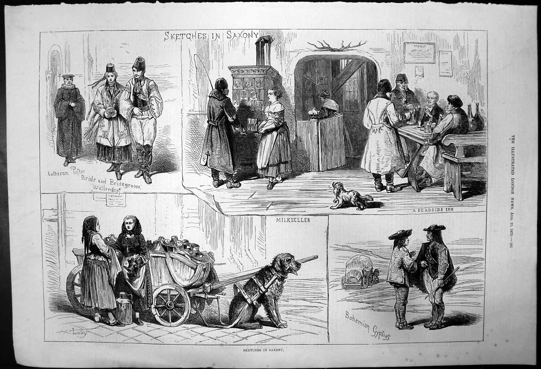 Antique Print Bohemian Gypsiesmilksellerroadside Innwedding In Saxony 1875 19th