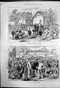 Original Old Antique Print Barracks And German Siers Marketing At Rheims 1872