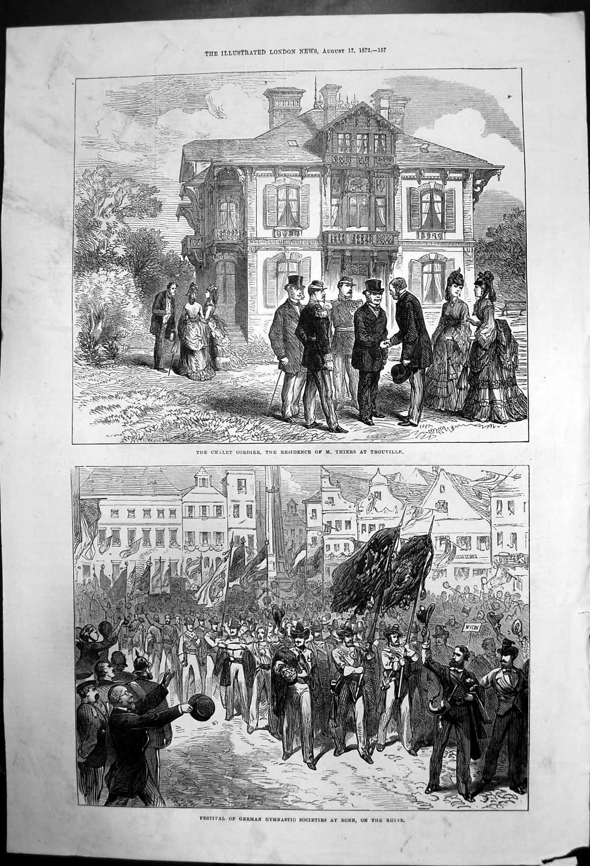 Old Print Chalet Cordier Mthiers Trouville Gymnastic Festival Bonn 1872 19th