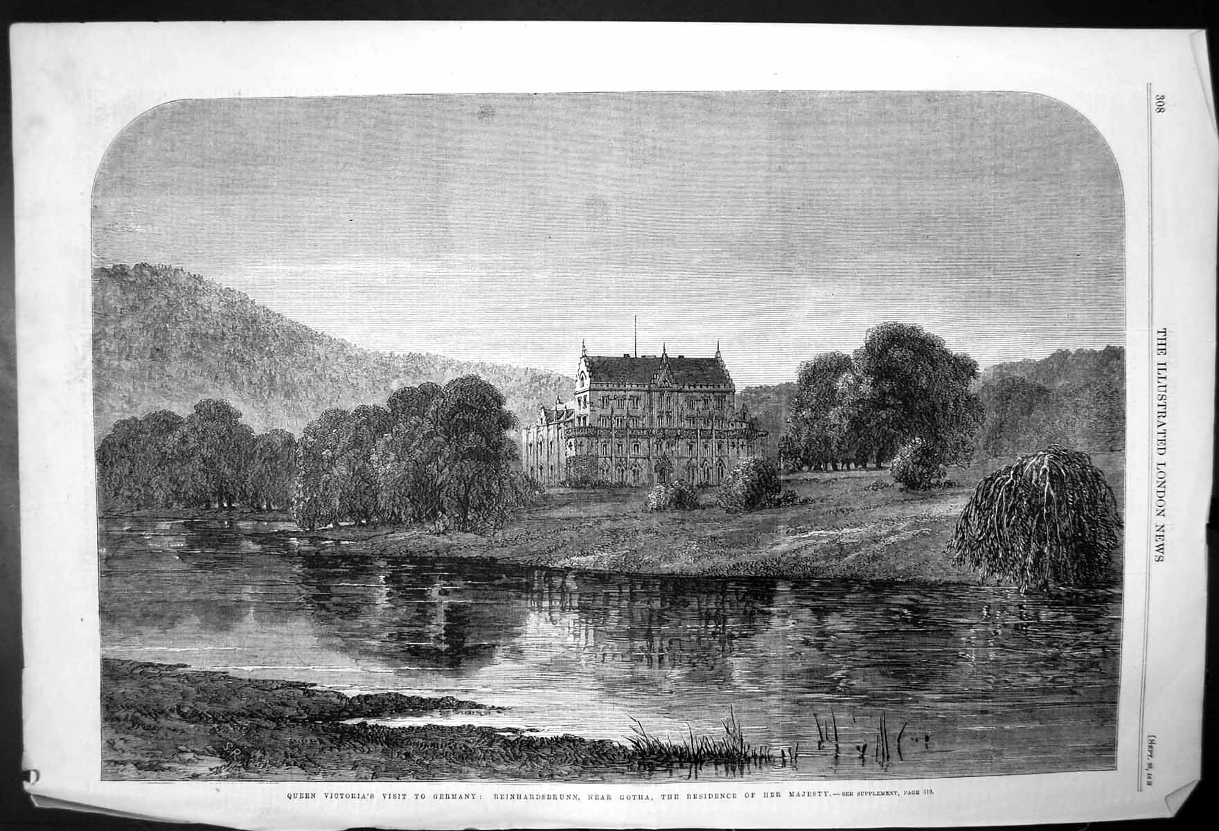 Antique Old Print Queen Victoria Visit To Reinhardsbrunn Gotha Germany 1862