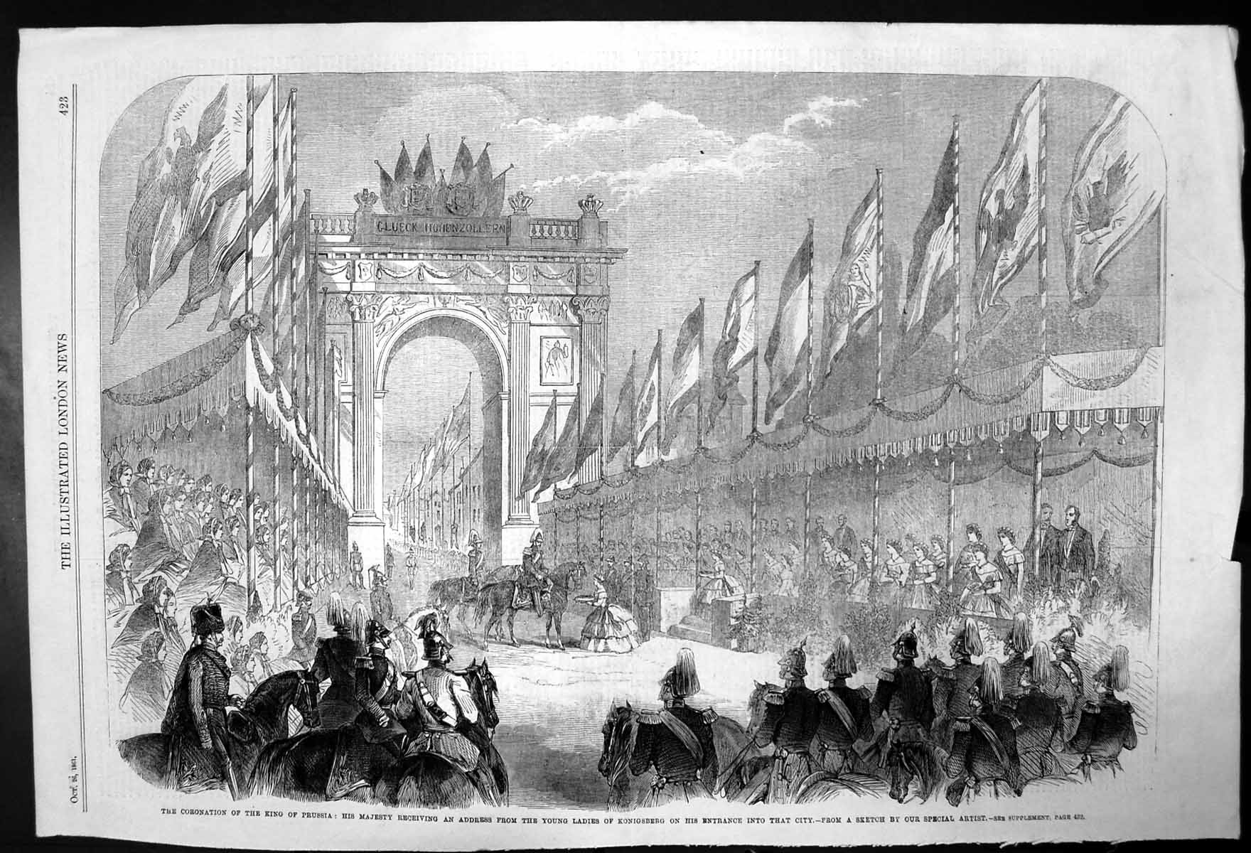 Antique Old Print Coronation King Prussia Address From Young Ladies Konigsber