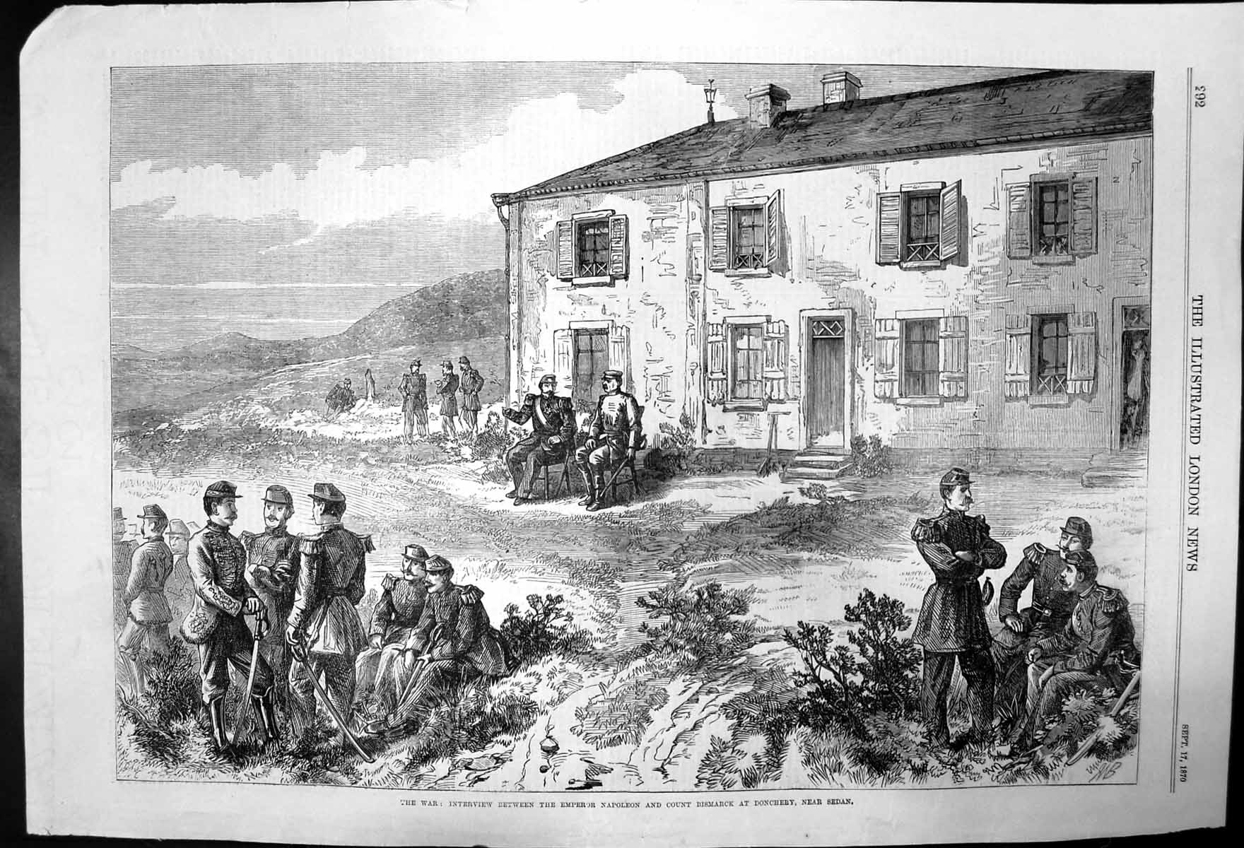 Old Print Interview Emperor Napolean Count Bismarck At Doncherysedan 1870 19th