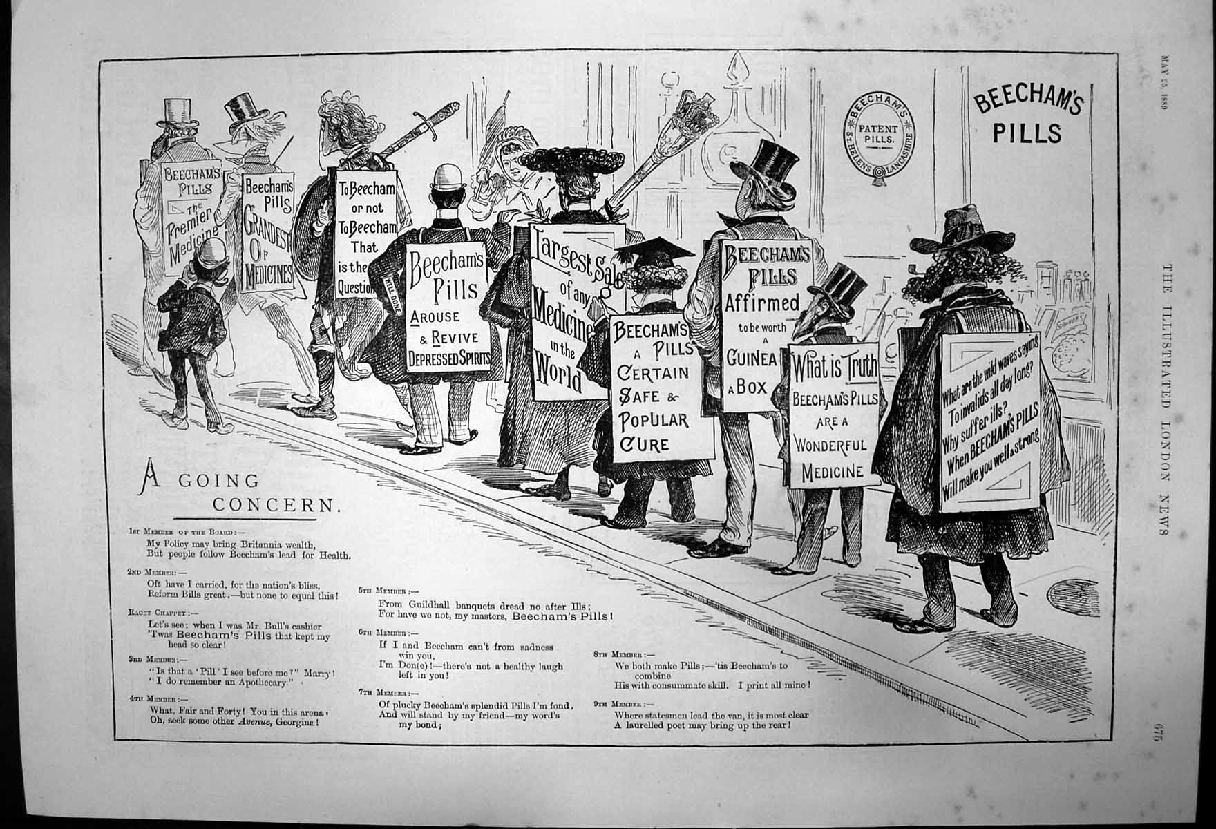 Original Old Antique Print Advert For New Medecine Beecham'S Pills 1889 19th