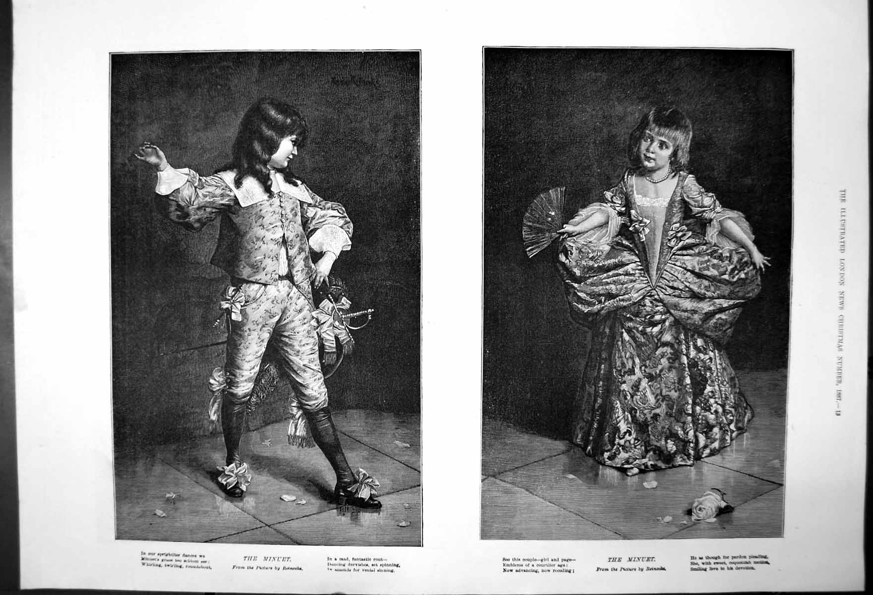 Original Old Antique Print The Minuet Girl And Page Dancing By Reinecke 1887