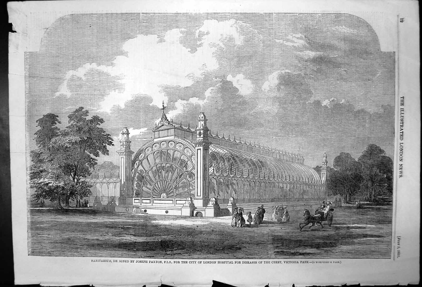 Old Print Sanitarium By Joseph Paxton City London Hospital Chest Disease