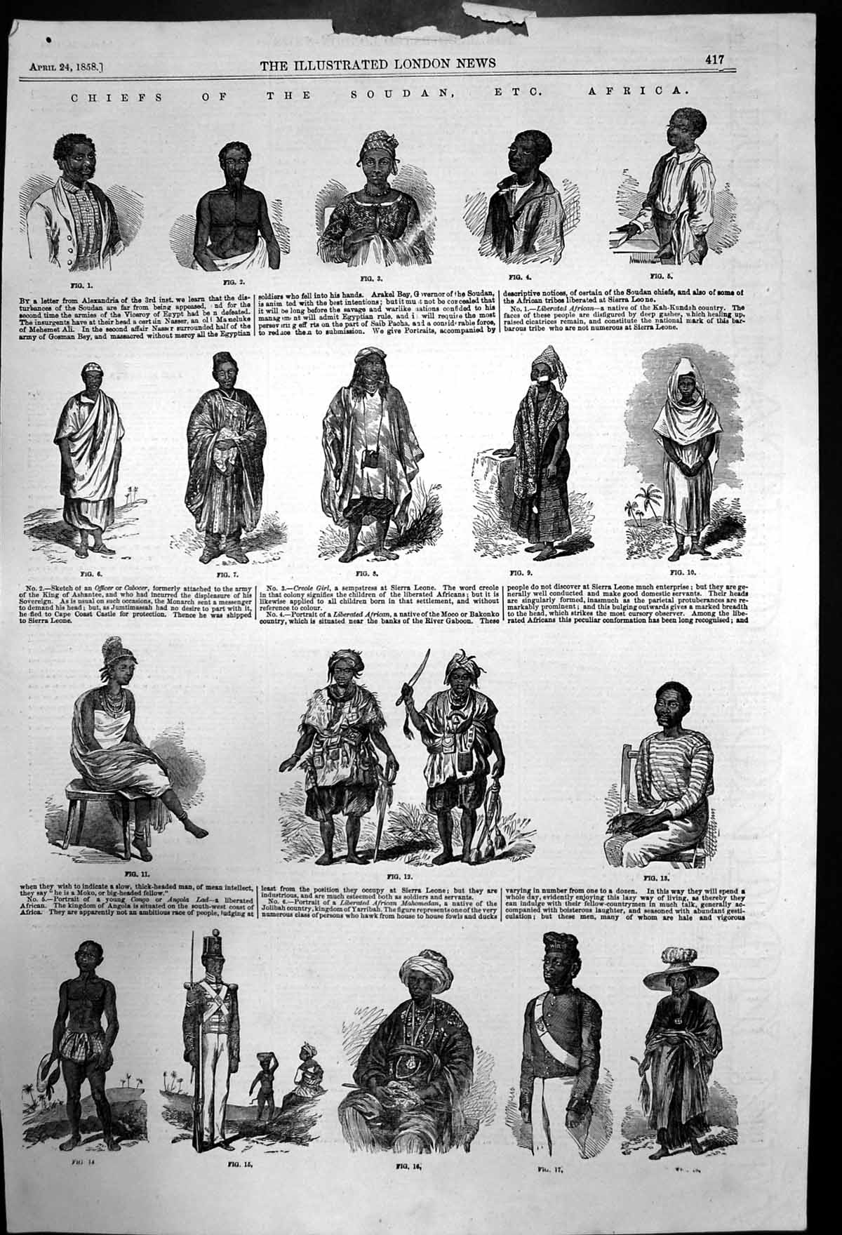 Original Old Antique Print Chiefs And Natives The Soudan Africa 1858 Victorian