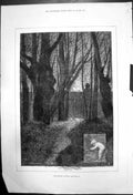 Original Old Antique Print The Months October Montbard Trees 1880 Victorian