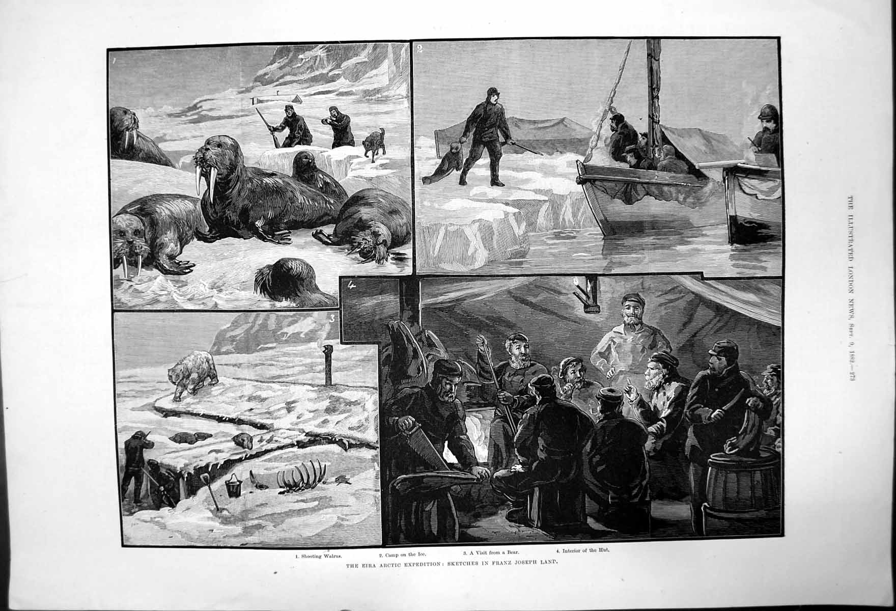 Antique Old Print Eira Arctic Expedition Sketches In Franz Joseph Land 1882