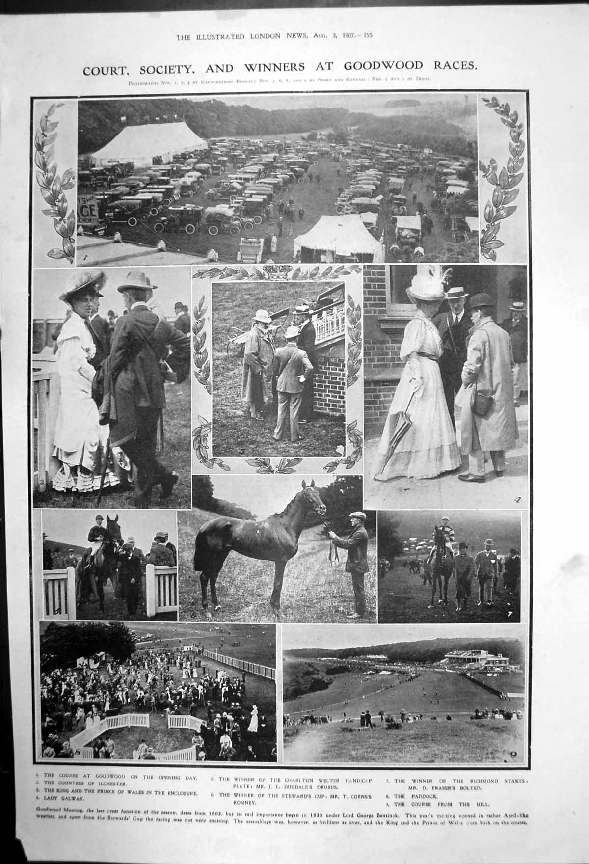 Original Old Antique Print Courtsociety And Winners At Goodwood Races 1907 20th