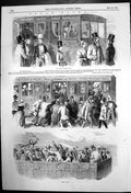 Original Old Antique Print Crowds Arriving By Railway For Epsom Races 1847 19th