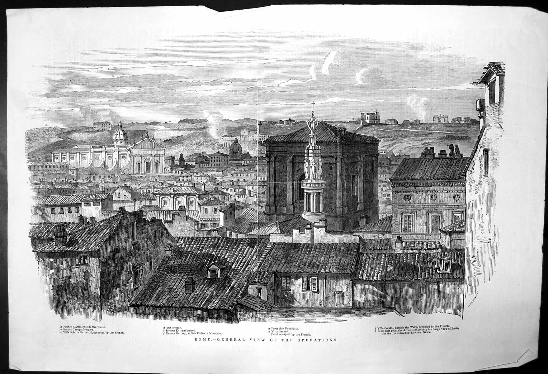 Old Antique Print View Rome Operations French Camproman Entrenchment 1849 19th