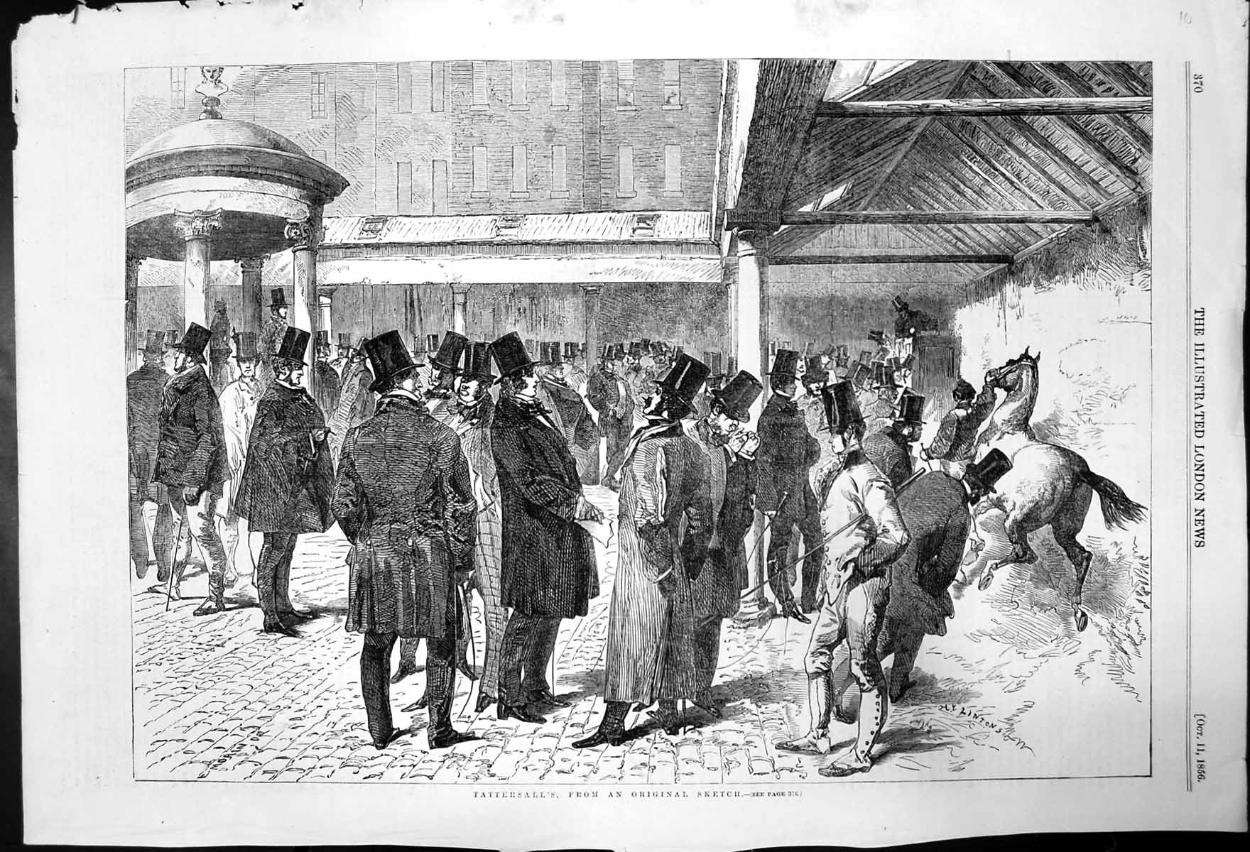 Original Old Antique Print Gathering At Tattersall'S By Mylintons