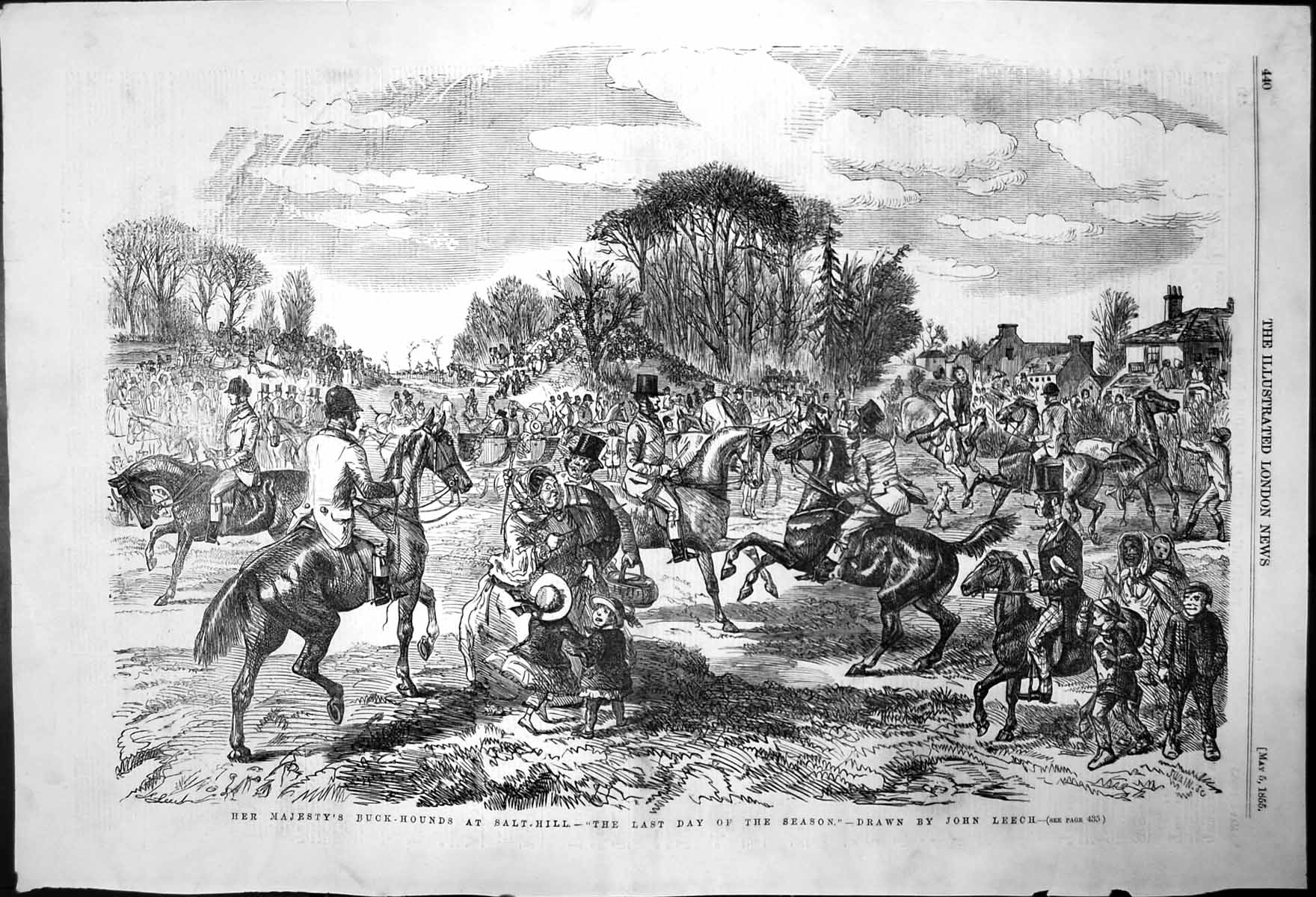 Old Antique Print Her Majesty'S Buck-Hounds At Salt Hill John Leech 1855 19th