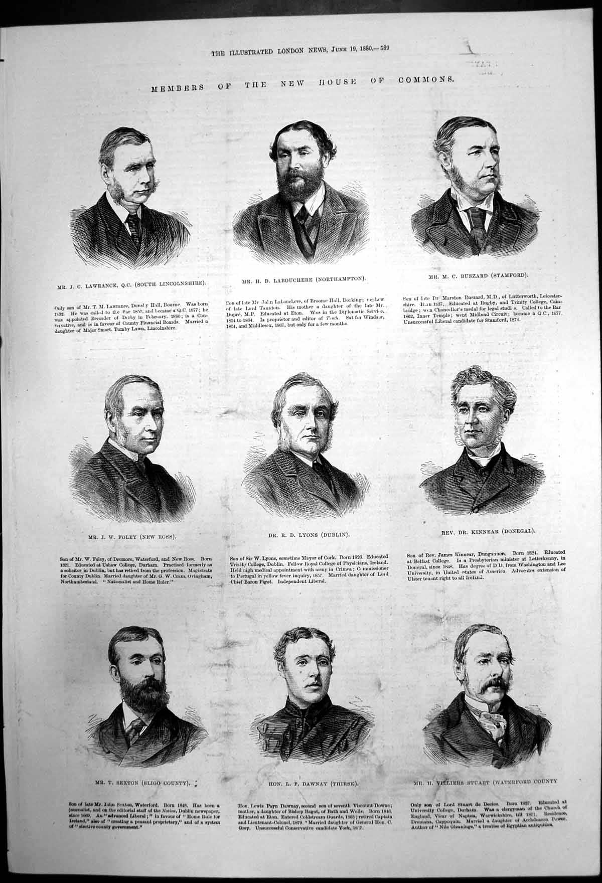 Original Old Antique Print Members New House Commons 1880 19th