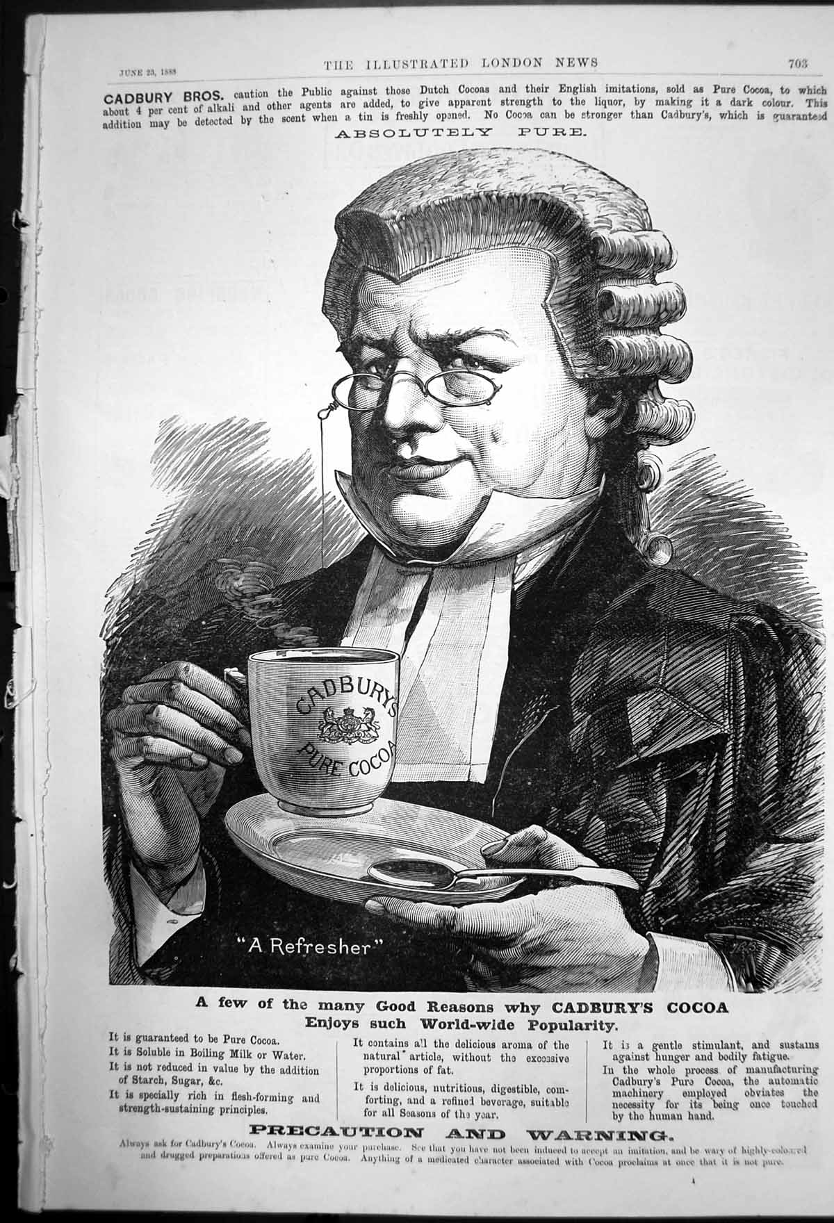 Original Old Antique Print Advert For Using Genui Ne Cadburys Pure Cocoa 1888