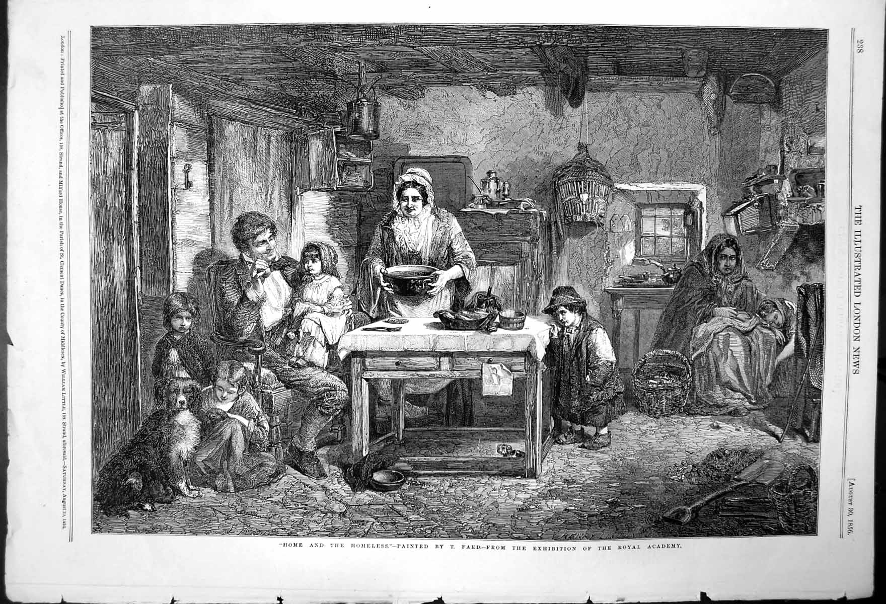 Original Old Antique Print Home & The Homeless Painted By Tfaed 1856 Victorian