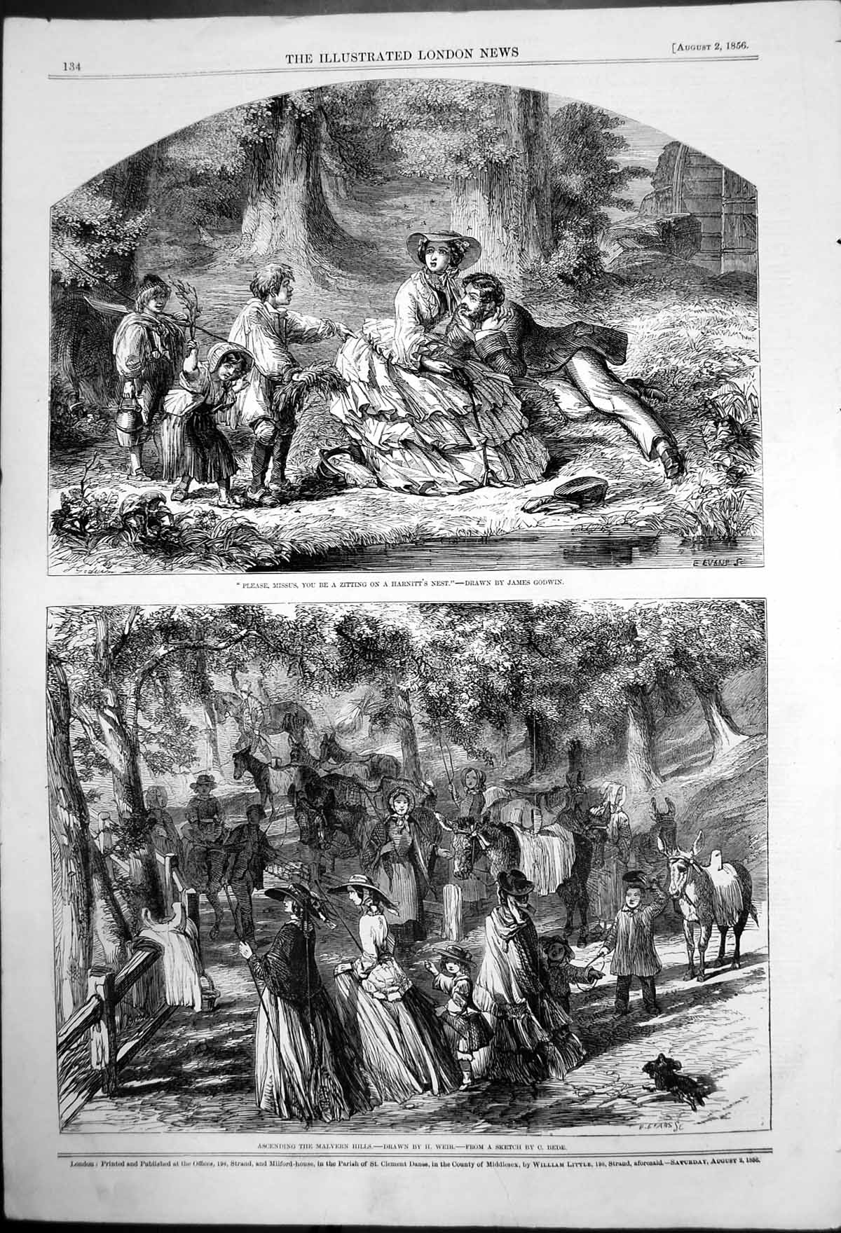Old Print Harnitts Nest J Godwin Ascending The Malbern Hills H Weir 1856 19th