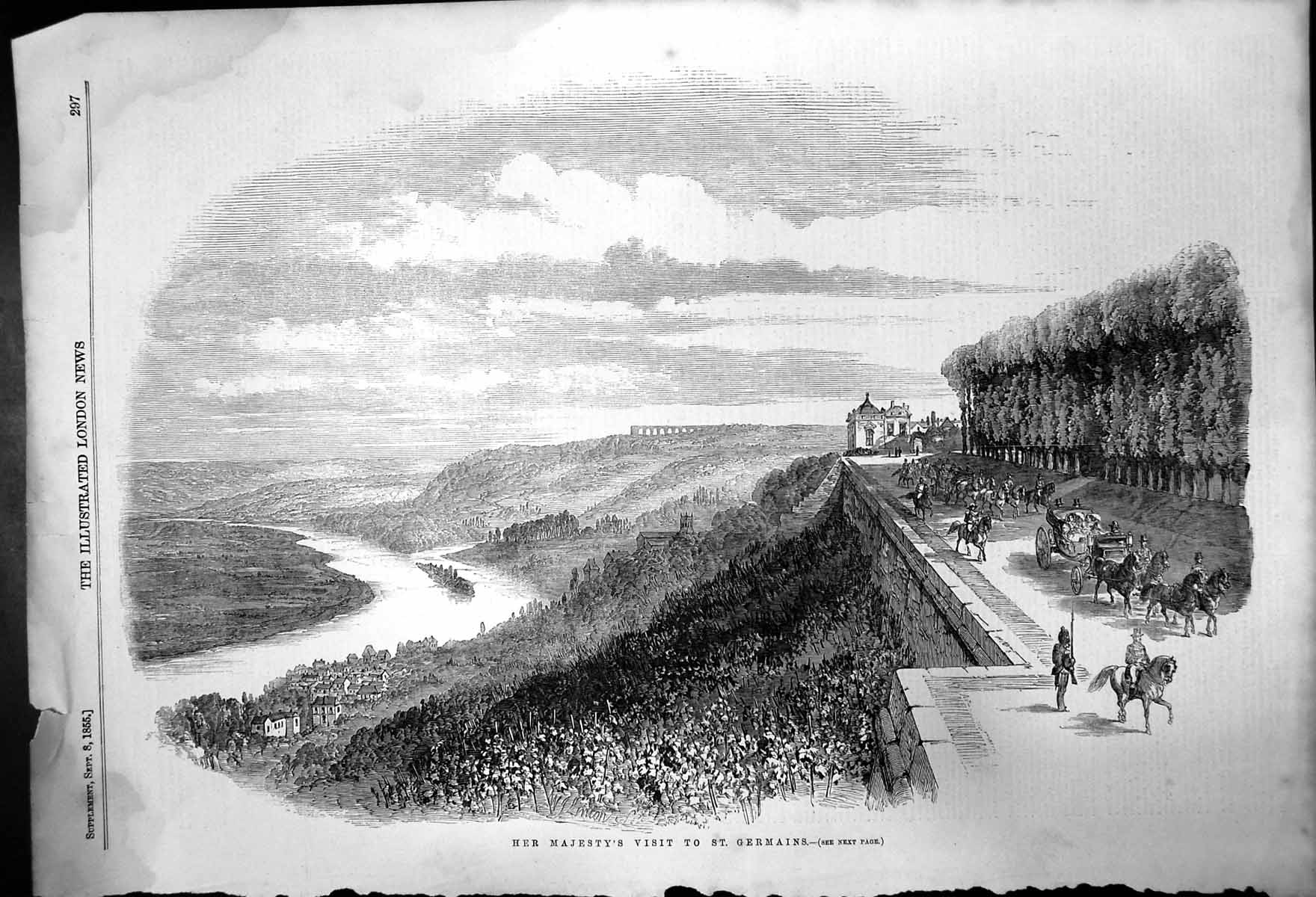 Original Old Antique Print Her Majesty'S Visit To St Germains 1855 Victorian