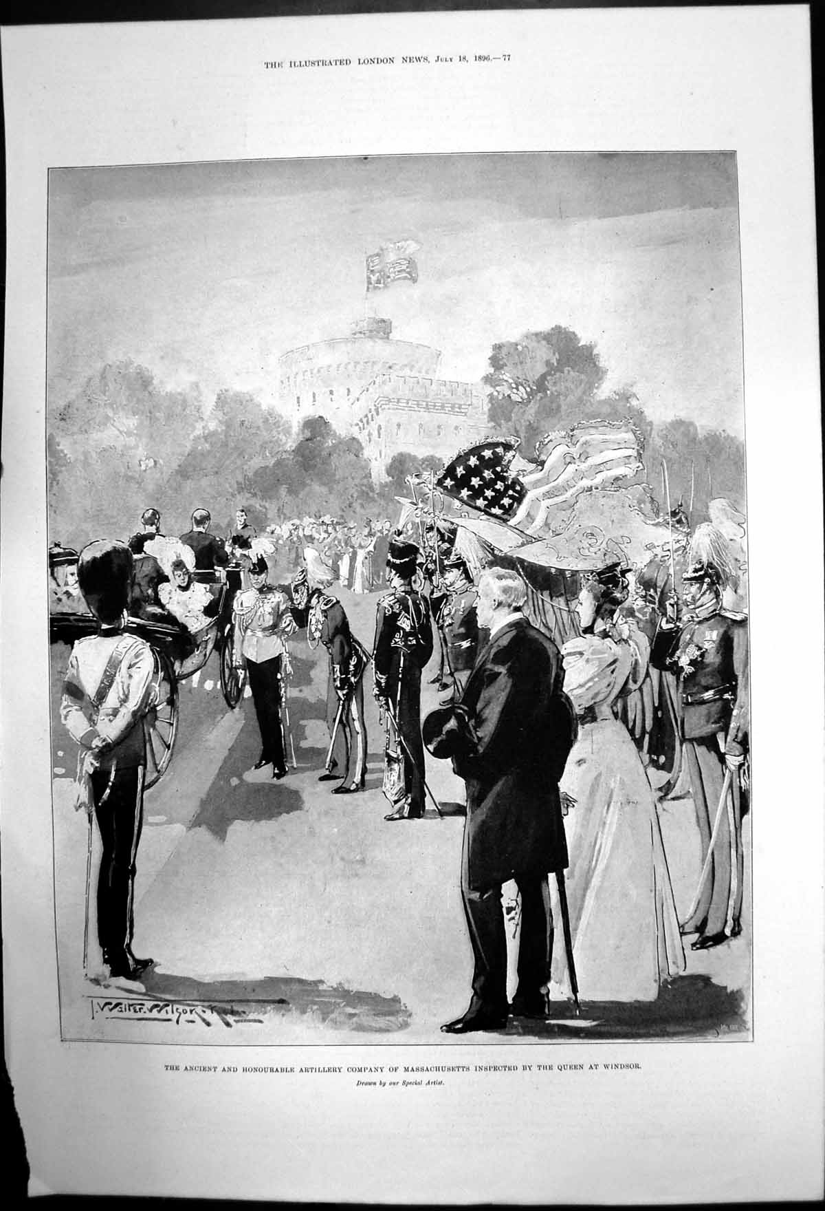 Old Print Queen Inspects Ancient Artillery Co Massachusetts Windsor 1896 19th