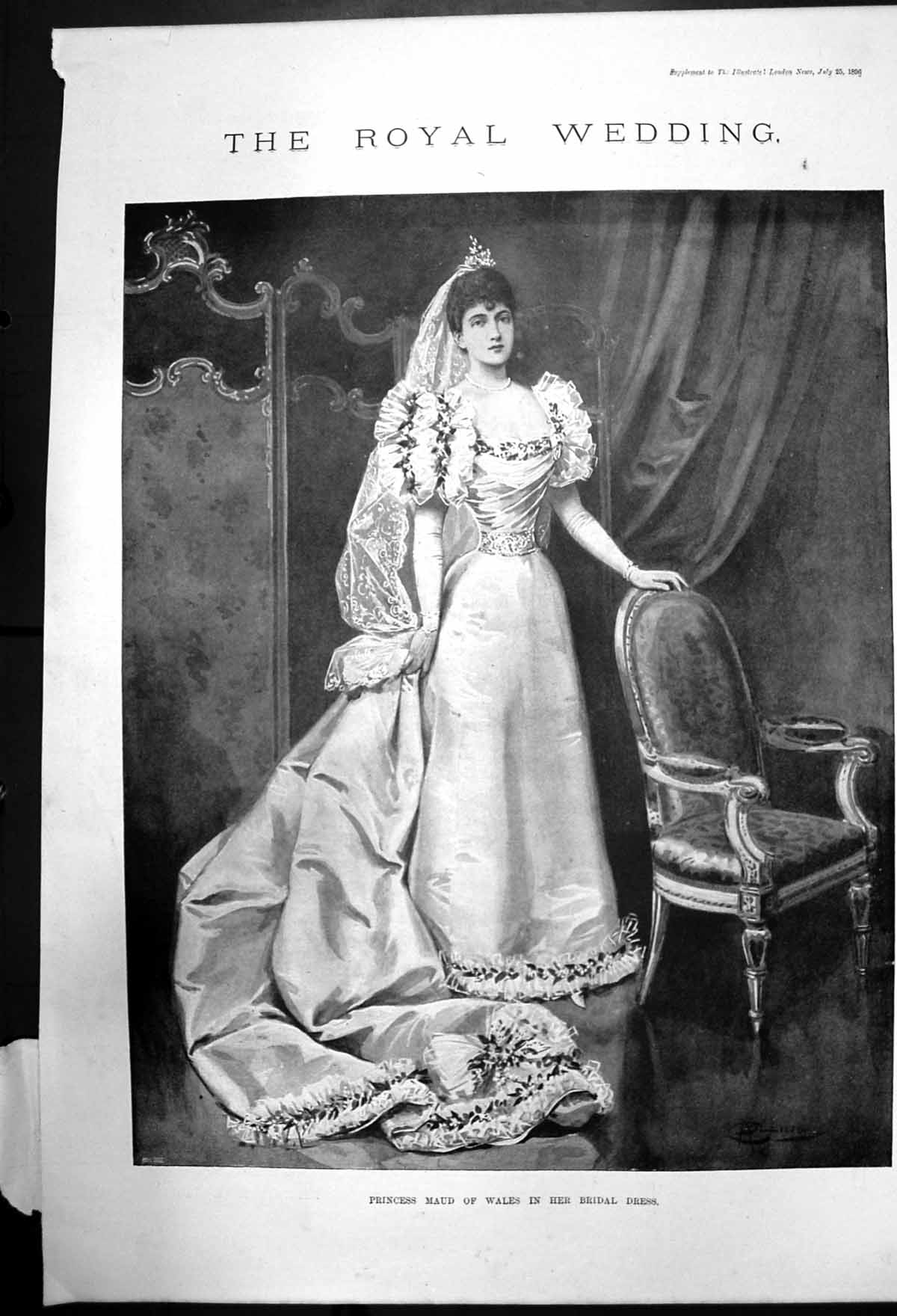 Original Old Antique Print Princess Maud Wales In Her Bridal Dress 1896 19th