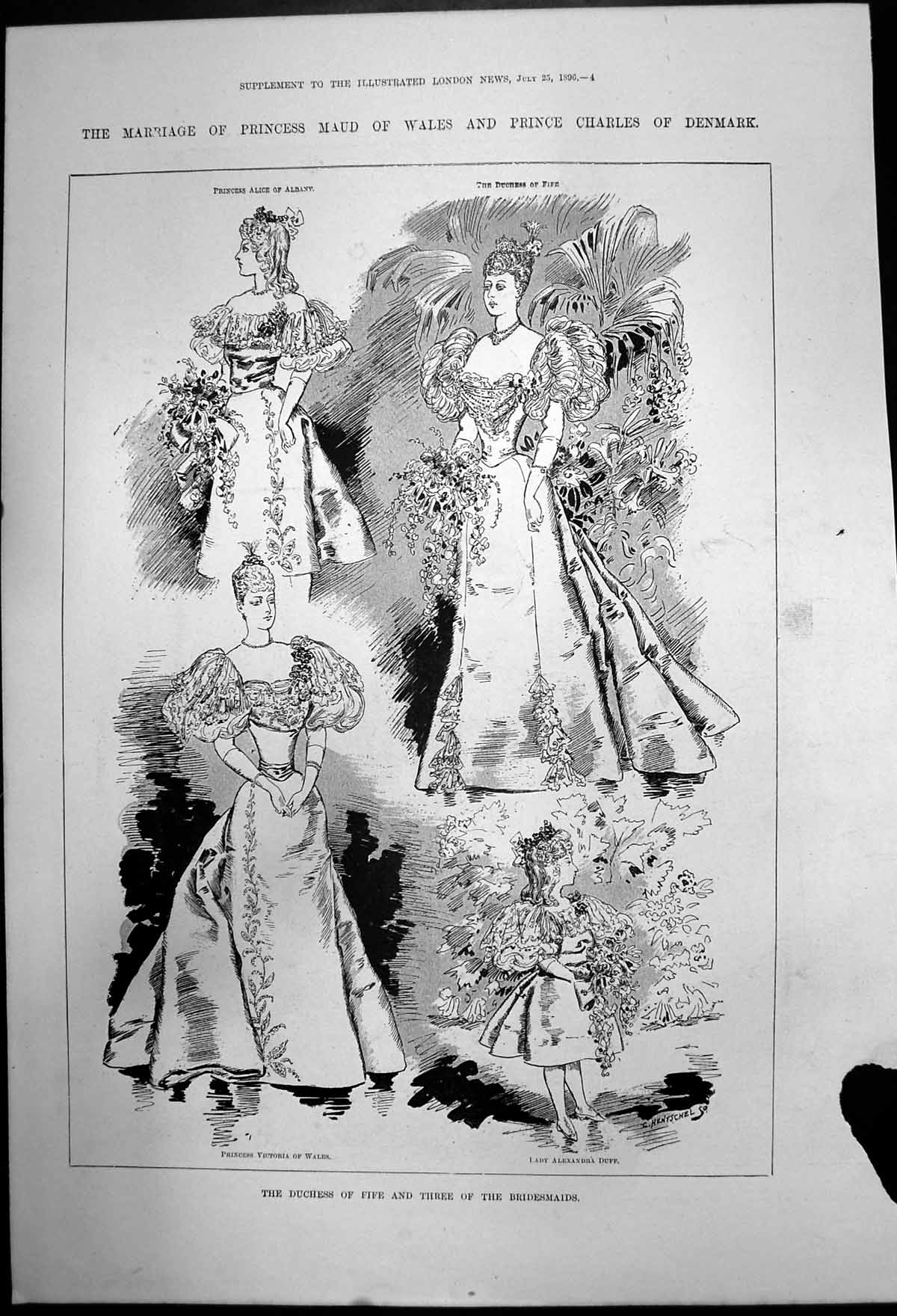 Original Old Antique Print Duchess Fife And Three Bridesmaids 1896 Victorian
